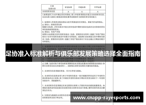 足协准入标准解析与俱乐部发展策略选择全面指南