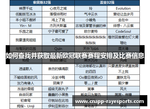 如何查找并获取最新欧冠联赛赛程安排及比赛信息